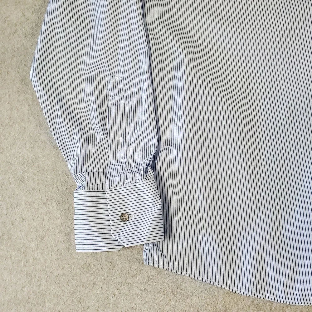 Vintage Gucci Mens Blue White Pinstripe Fitted Button Up Shirt Italy Made 46 18